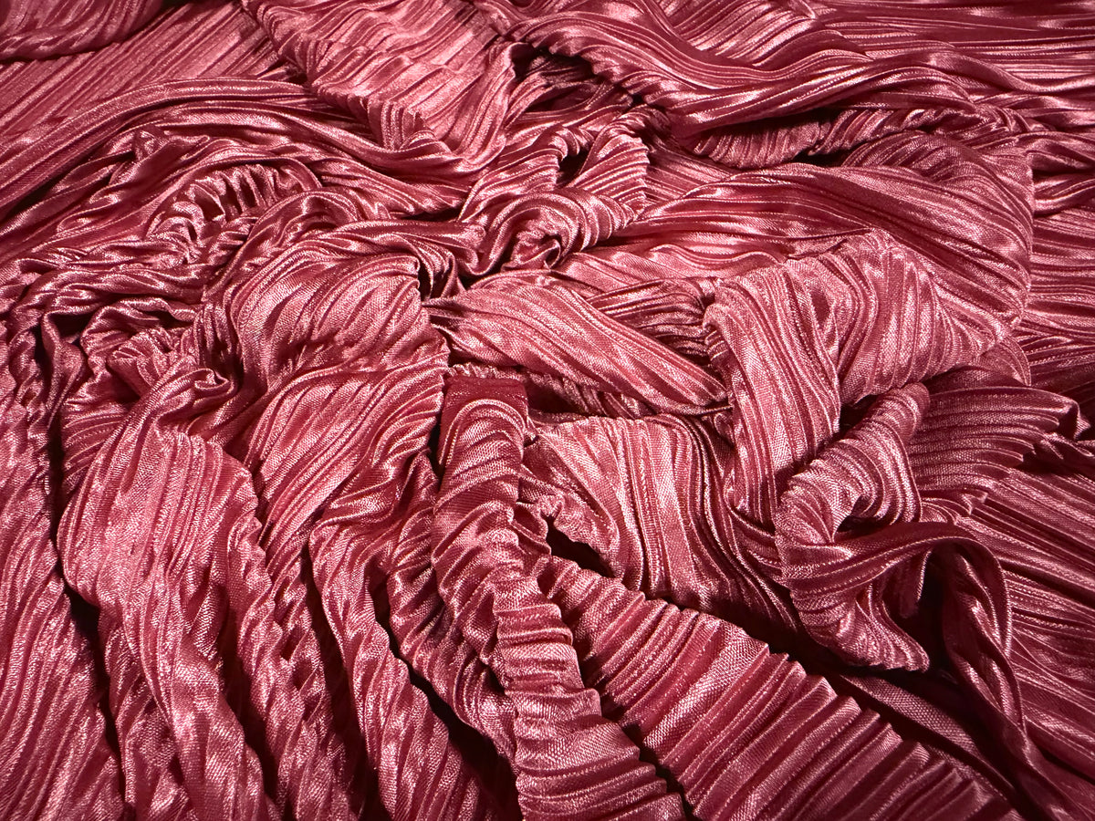 Plissé stretch pleated satin dress fabric, per metre - plain - rose pink