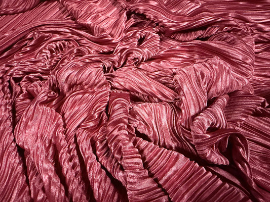 Plissé stretch pleated satin dress fabric, per metre - plain - rose pink