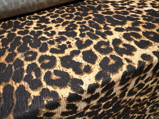 Crinkle crepe stretch woven fabric, per metre - leopard print - light gold