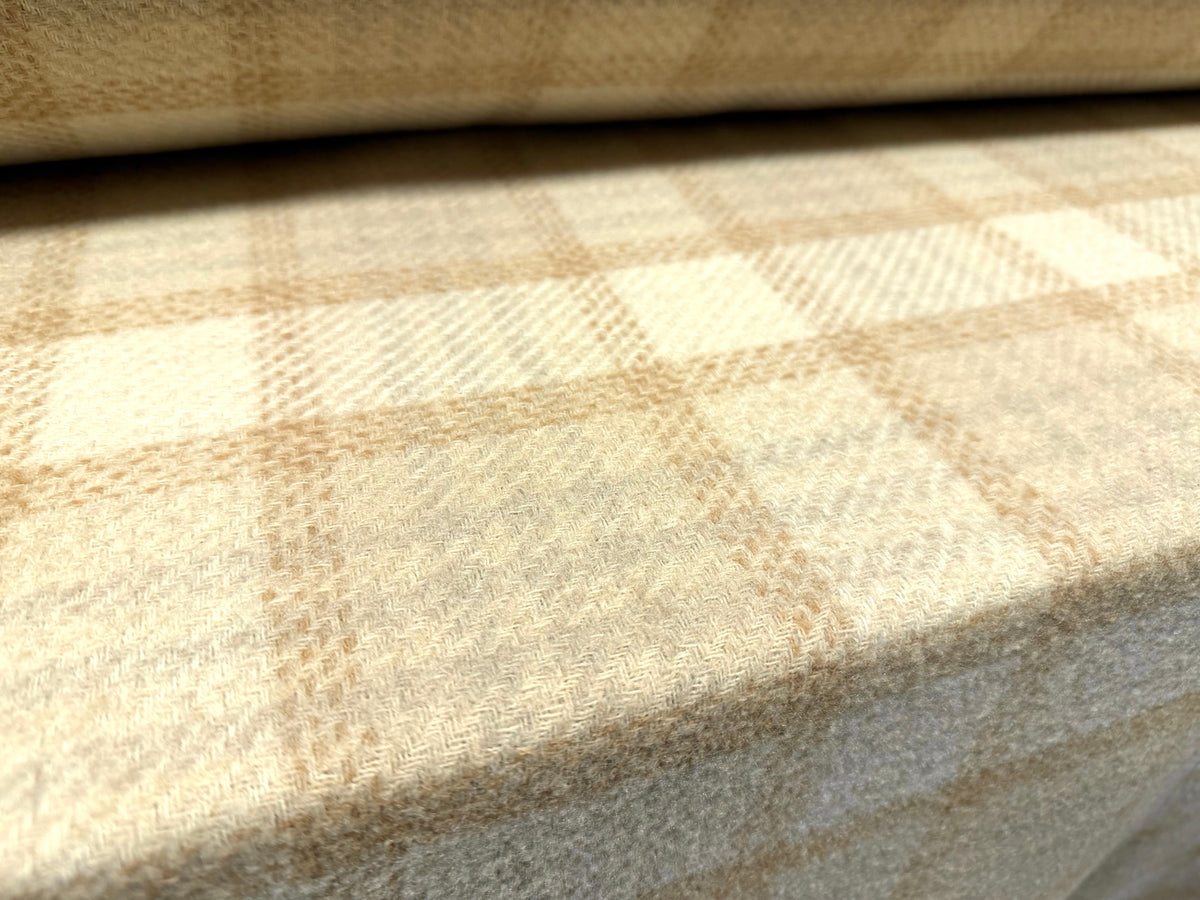 Heavyweight wool bouclé fabric, per metre - plaid check - cream & beige