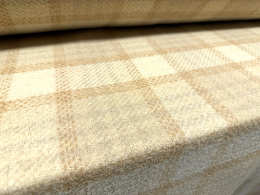 Heavyweight wool bouclé fabric, per metre - plaid check - cream & beige