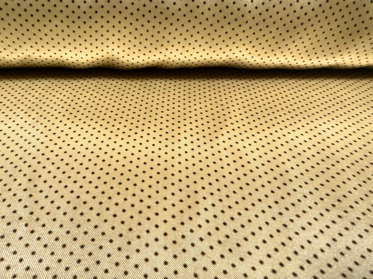 Silky satin woven fabric, per metre - pindot print - gold