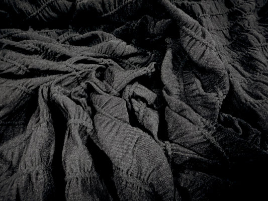 Ruched stretch spandex jersey fabric, per metre - plain - black