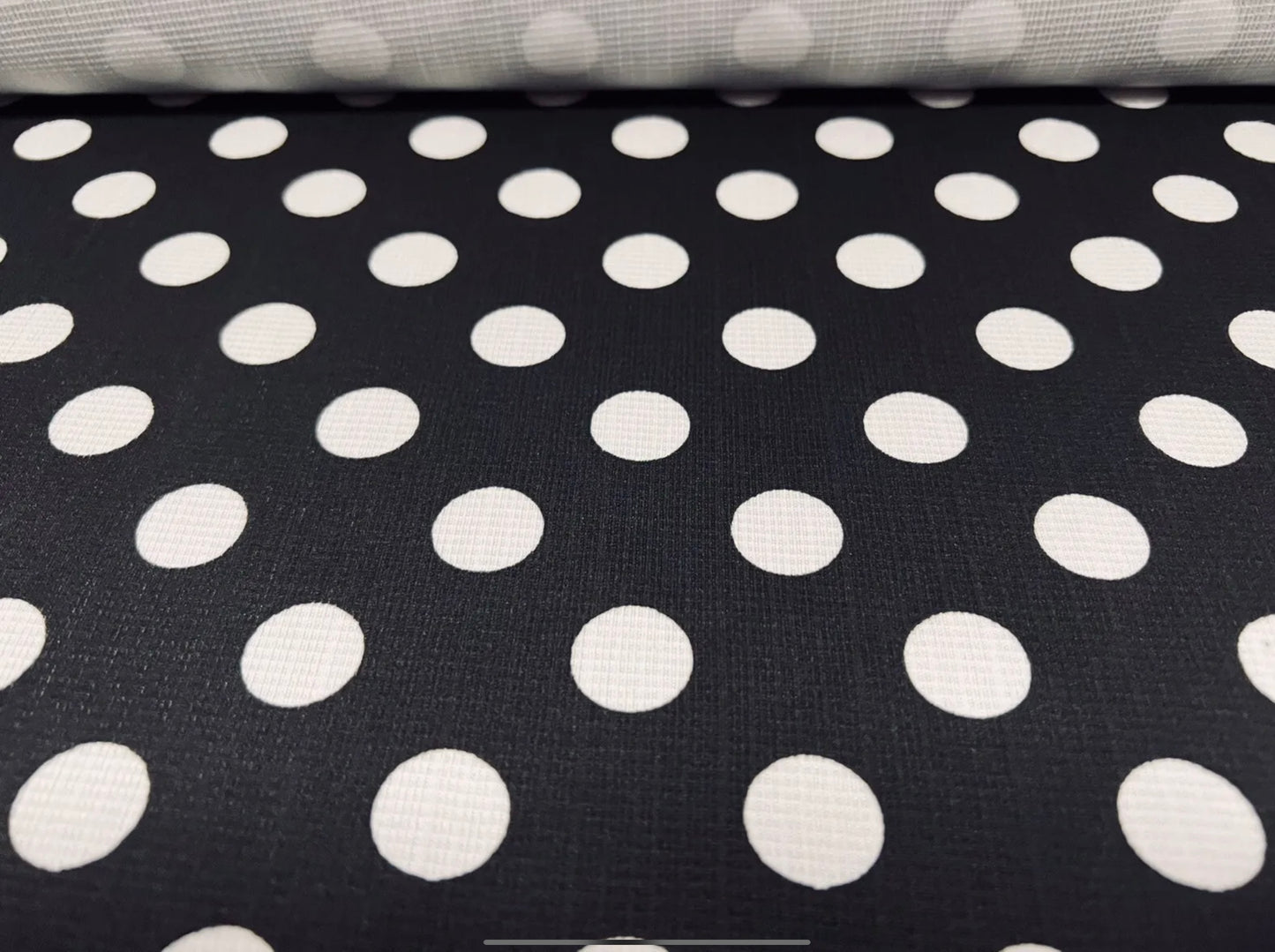 Straw cloth textured jersey fabric, per metre - polka dot print - black & white