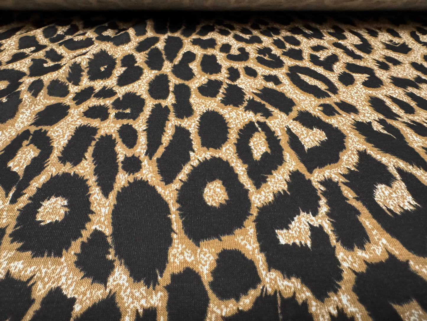 Viscose spandex stretch jersey fabric, per metre - cheetah animal print - beige