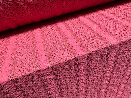 Crochet lace dress fabric, per metre - abstract stripe - pink