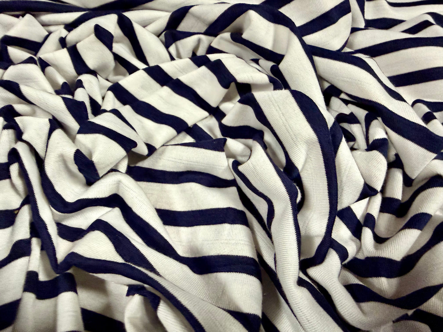 Viscose spandex stretch single jersey fabric, per metre - stripe - dark navy & white