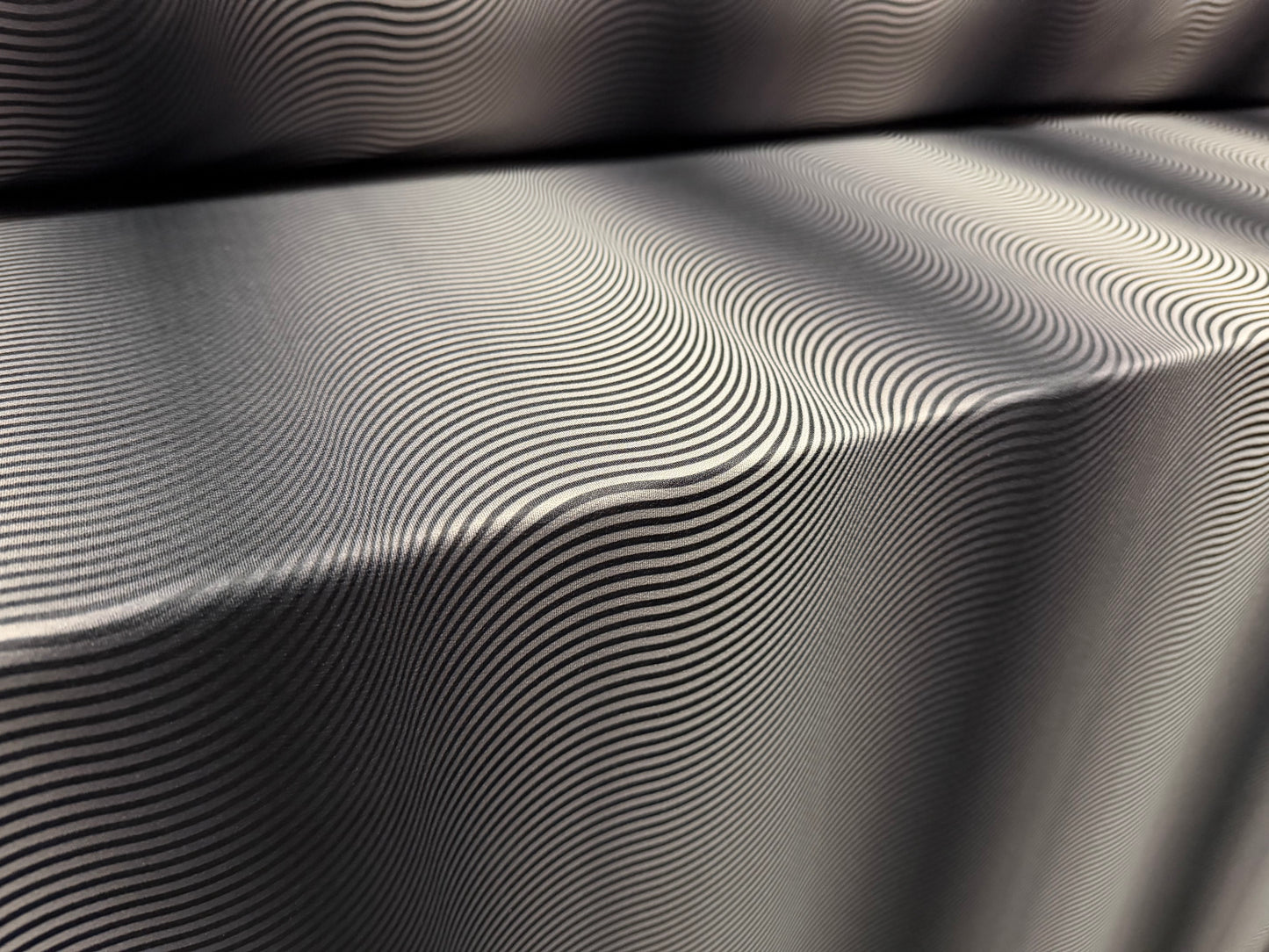 Stretch spandex crepe jersey fabric, per metre - psychedelic print - black & grey