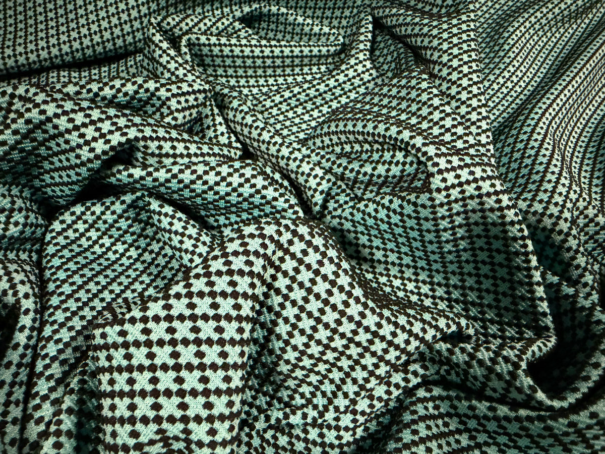 Stretch double jersey fabric, per metre - diamond jacquard - mint green