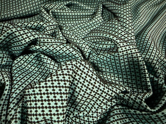 Stretch double jersey fabric, per metre - diamond jacquard - mint green