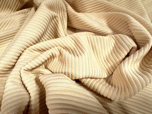 Ottoman Rib Stretch Double jersey fabric , per metre - plain - clotted cream