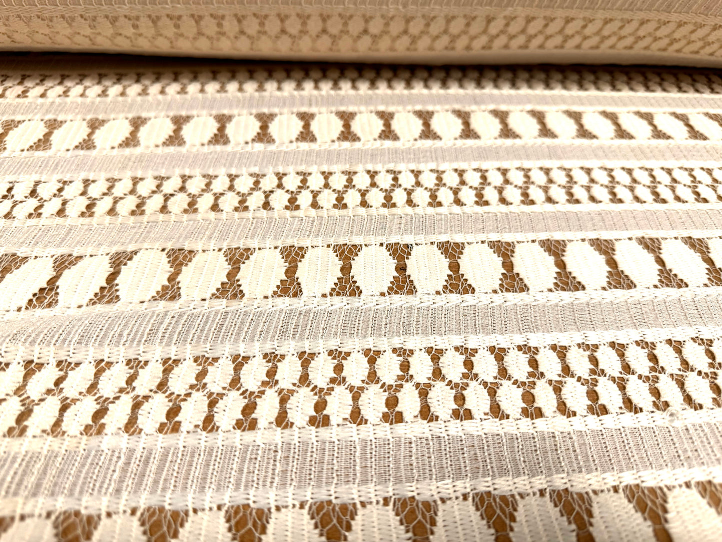 Crochet lace dress fabric, per metre - floral stripe -cream