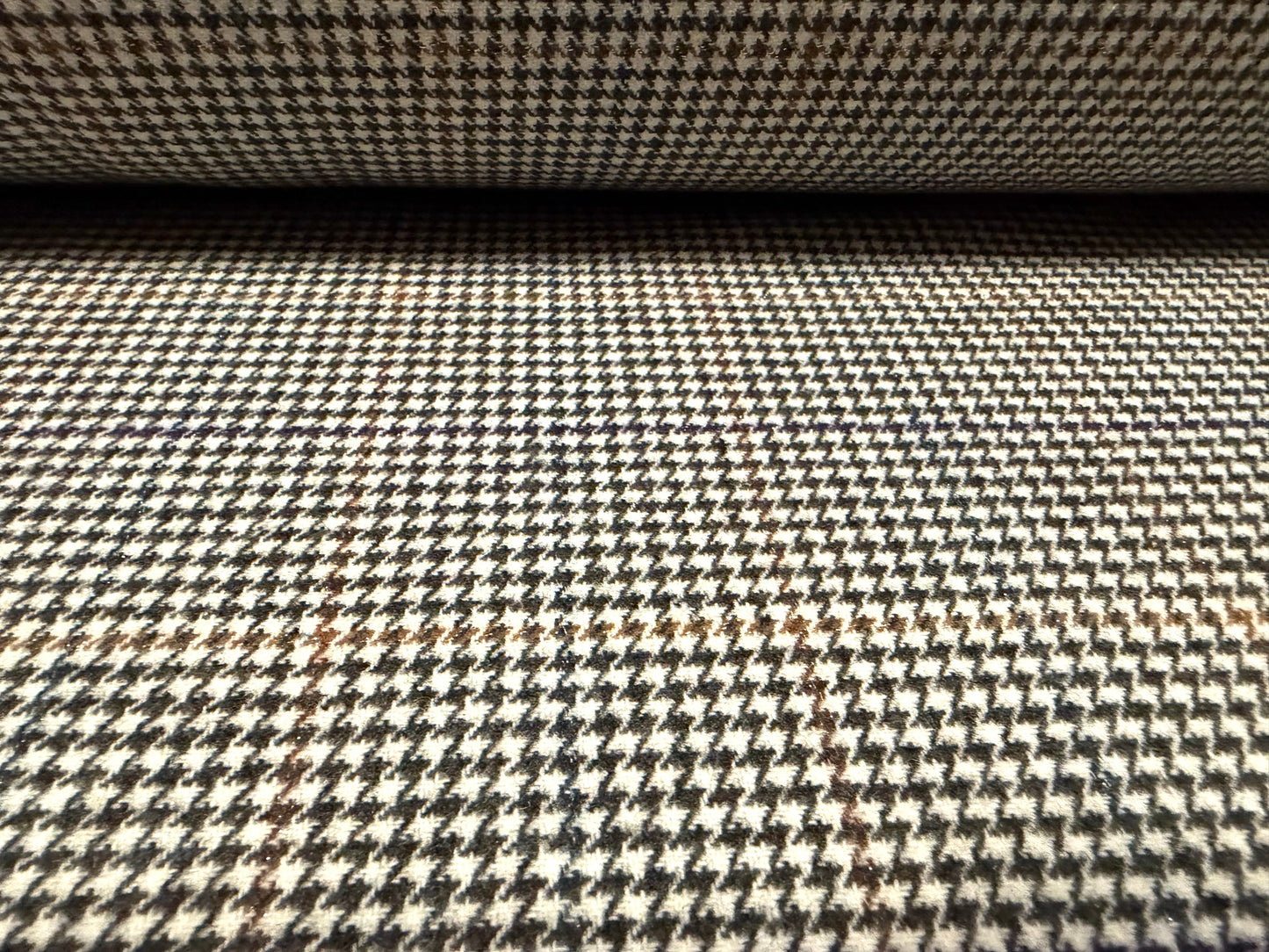 Metallic wool tweed fabric, per metre - dogtooth check - brown purple & emerald