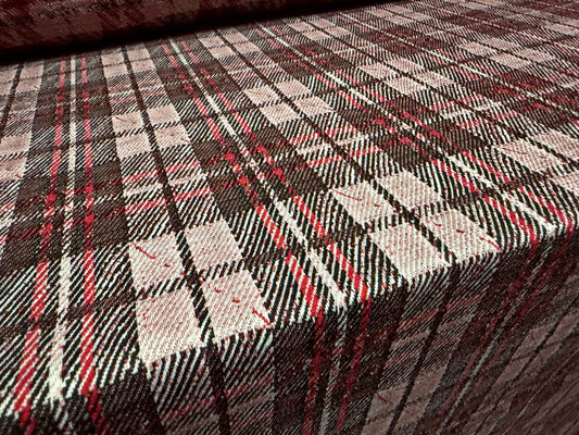 Double jersey fashion fabric, per metre - plaid jacquard - greystone & pink