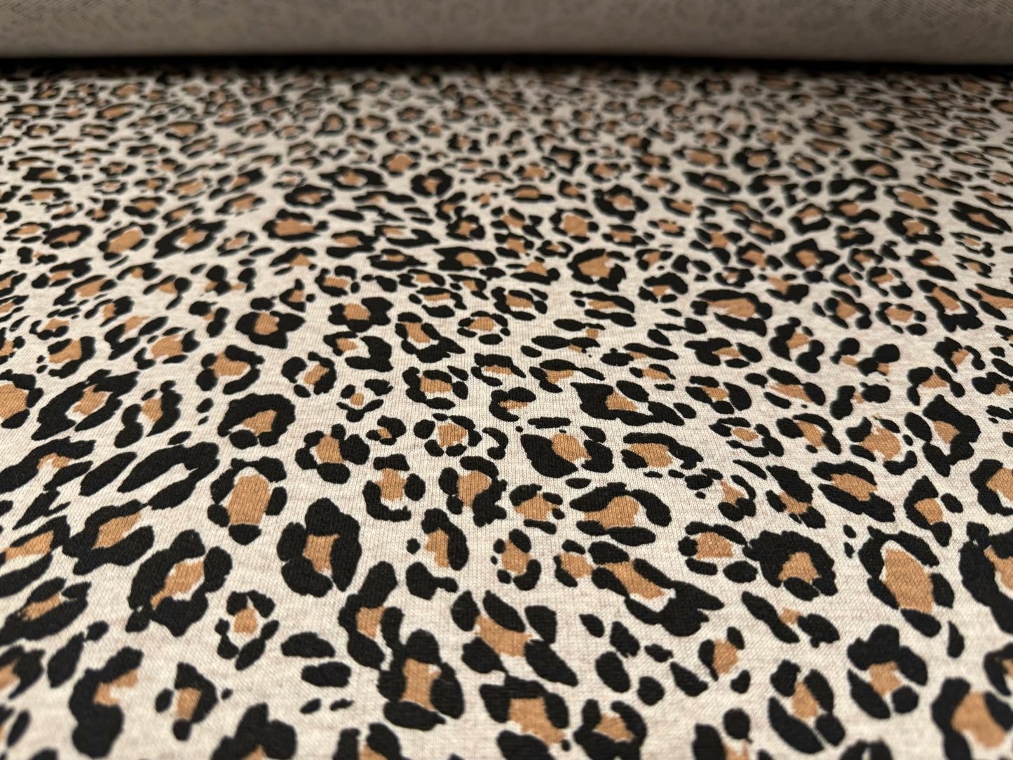 French Terry loopback sweatshirt jersey fabric, per metre - leopard print - stone