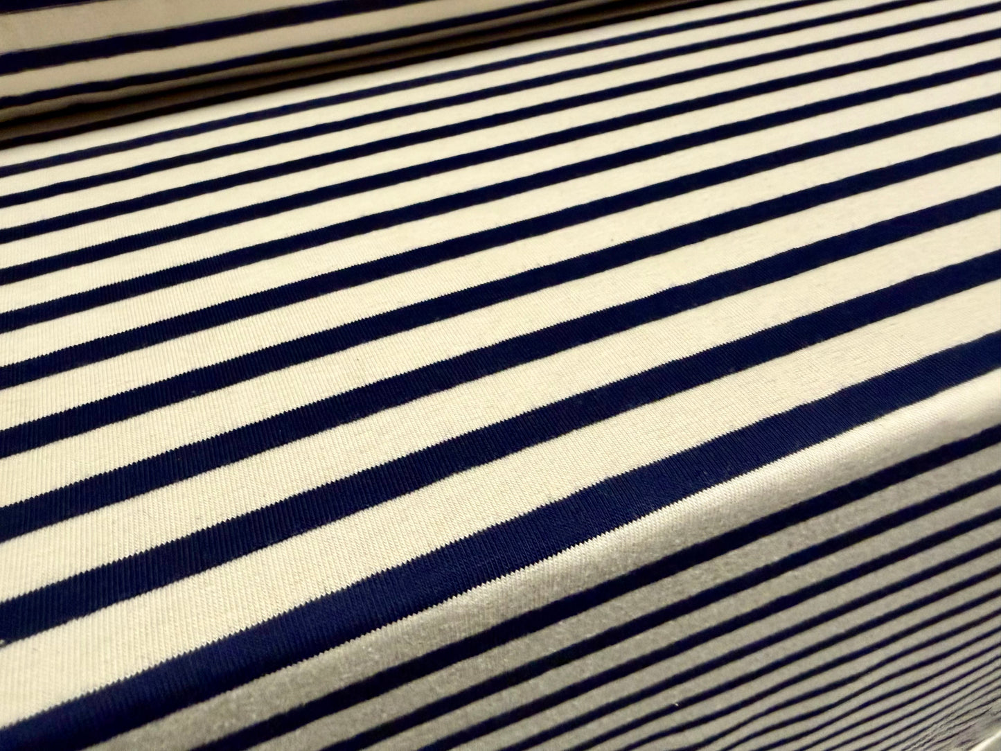 Viscose spandex stretch single jersey fabric, per metre - stripe - dark navy & cream