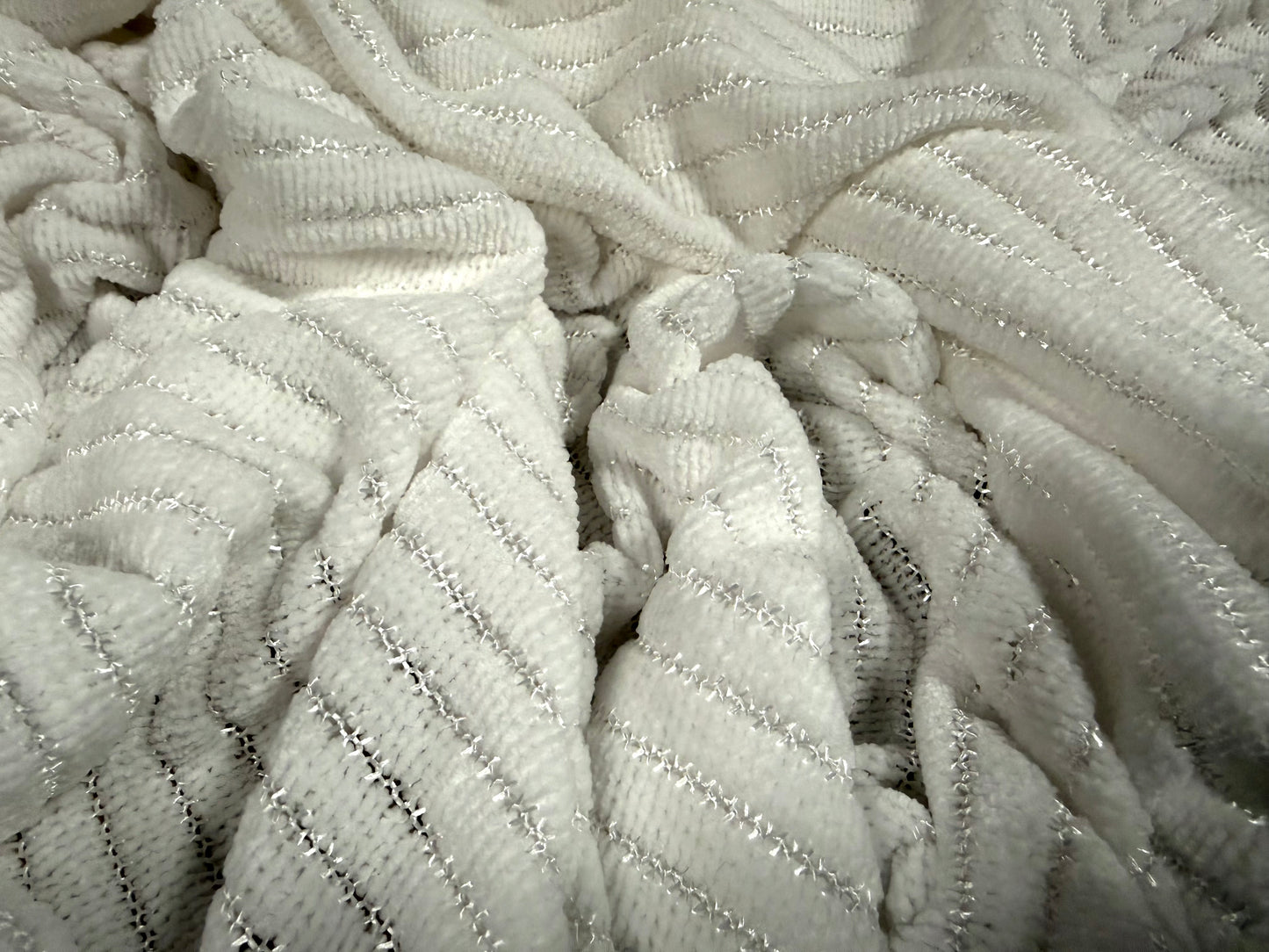 Soft velour knit fabric, per metre - stripe - white