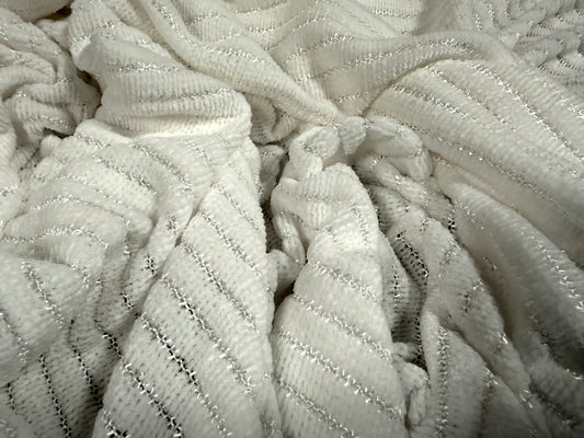 Soft velour knit fabric, per metre - stripe - white