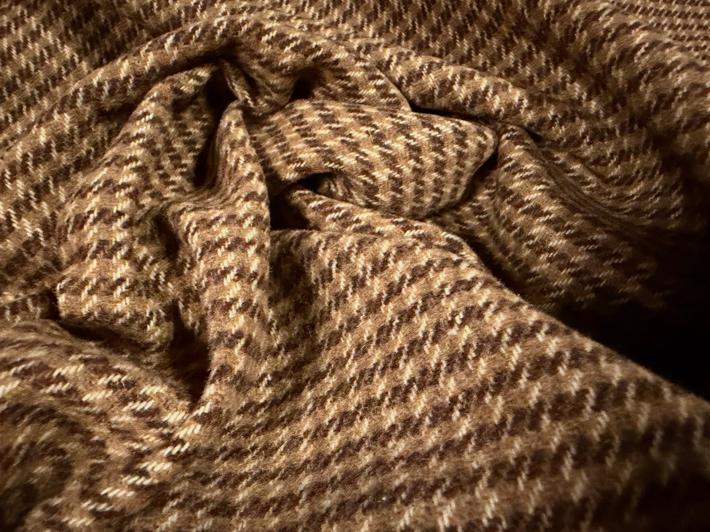 Wool flannel coat jacket fabric, per metre - dogtooth - brown