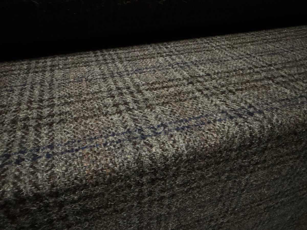 Heavyweight wool tweed fabric, per metre - plaid - grey & blue
