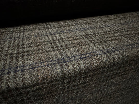 Heavyweight wool tweed fabric, per metre - plaid - grey & blue