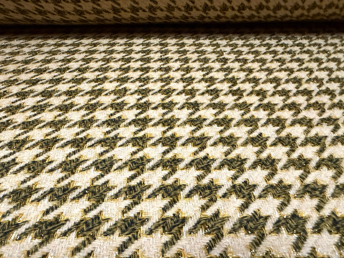 Metallic wool bouclé fabric, per metre - houndstooth - beige gold & olive