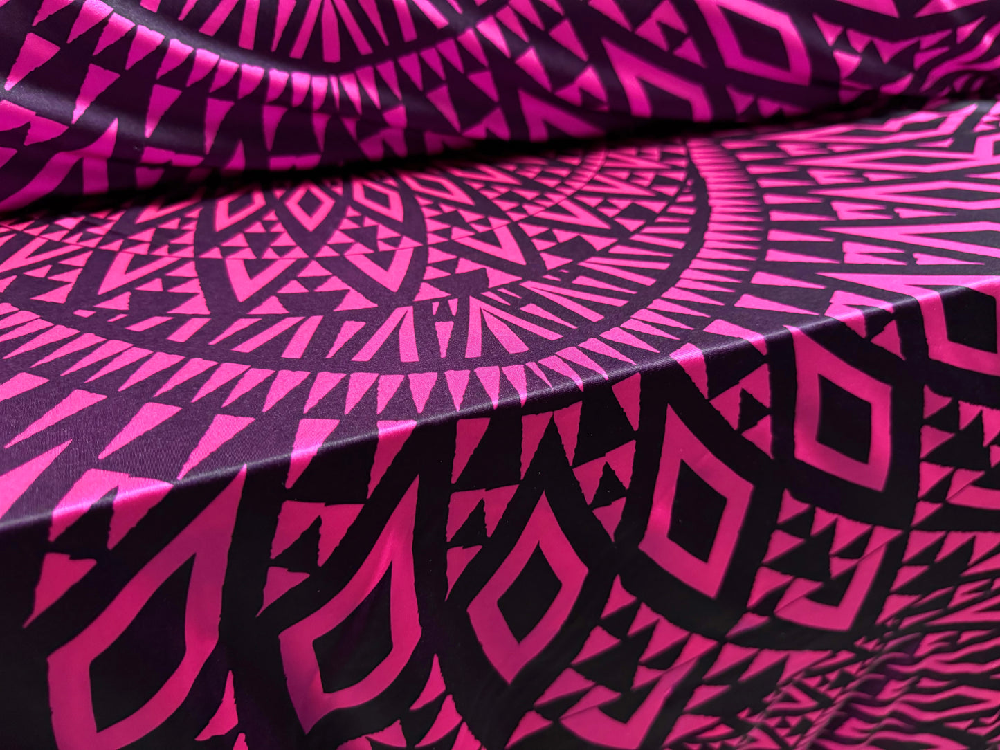 Swimwear stretch spandex jersey fabric, per metre - tribal tattoo print - cerise pink