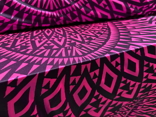 Swimwear stretch spandex jersey fabric, per metre - tribal tattoo print - cerise pink