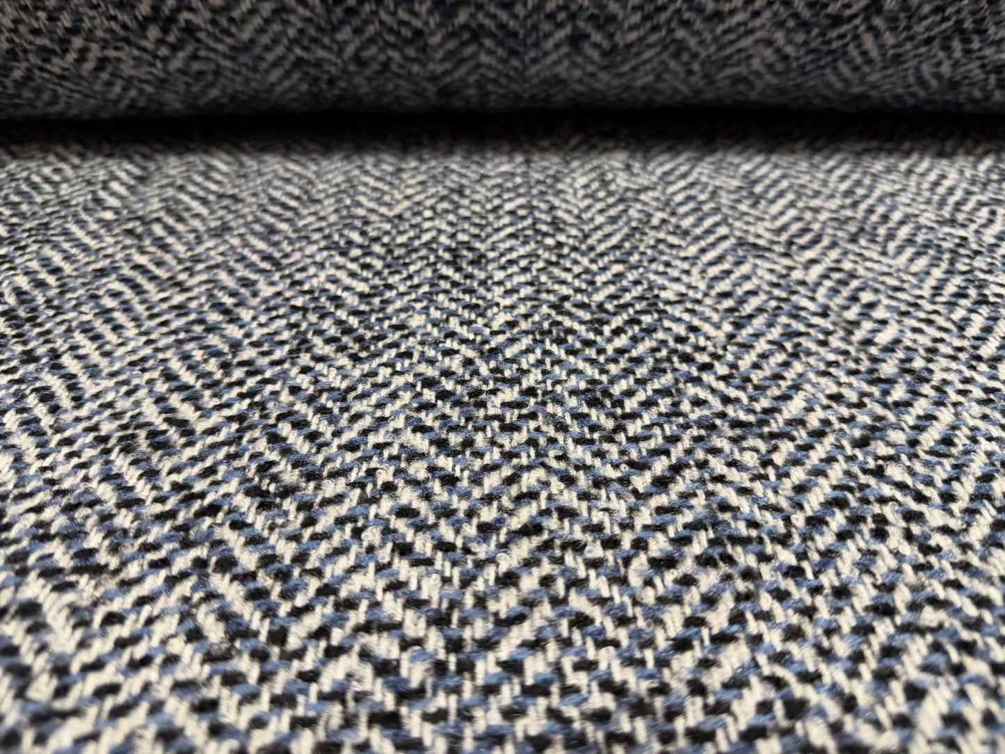 Heavyweight wool bouclé fabric, per metre - herringbone - navy blue