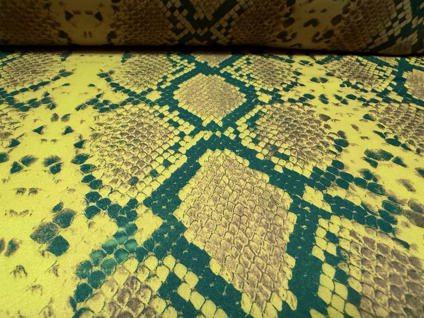 Georgette woven dress blouse fabric, per metre - snakeskin print - chartreuse