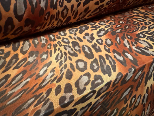 Power mesh net stretch spandex fabric, per metre - bias animal print - honey & gold