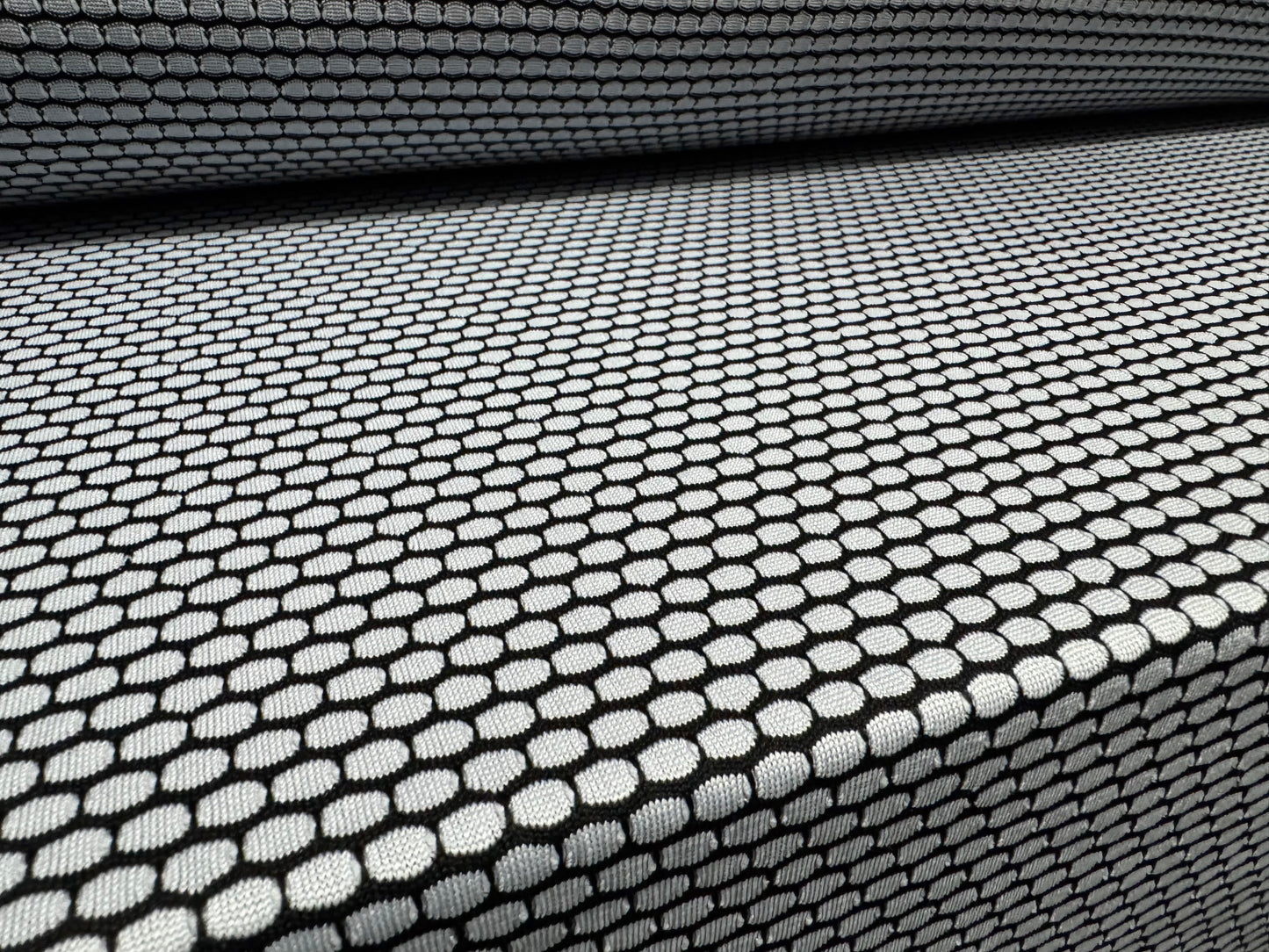 Jersey knit stretch spandex fabric, per metre - honeycomb jacquard - pale blue