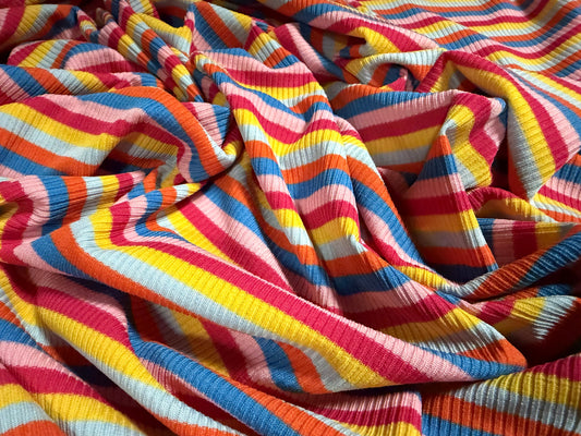 Stretch Spandex rib jersey fabric, per metre - stripe - Tutti Frutti multicolour stripes