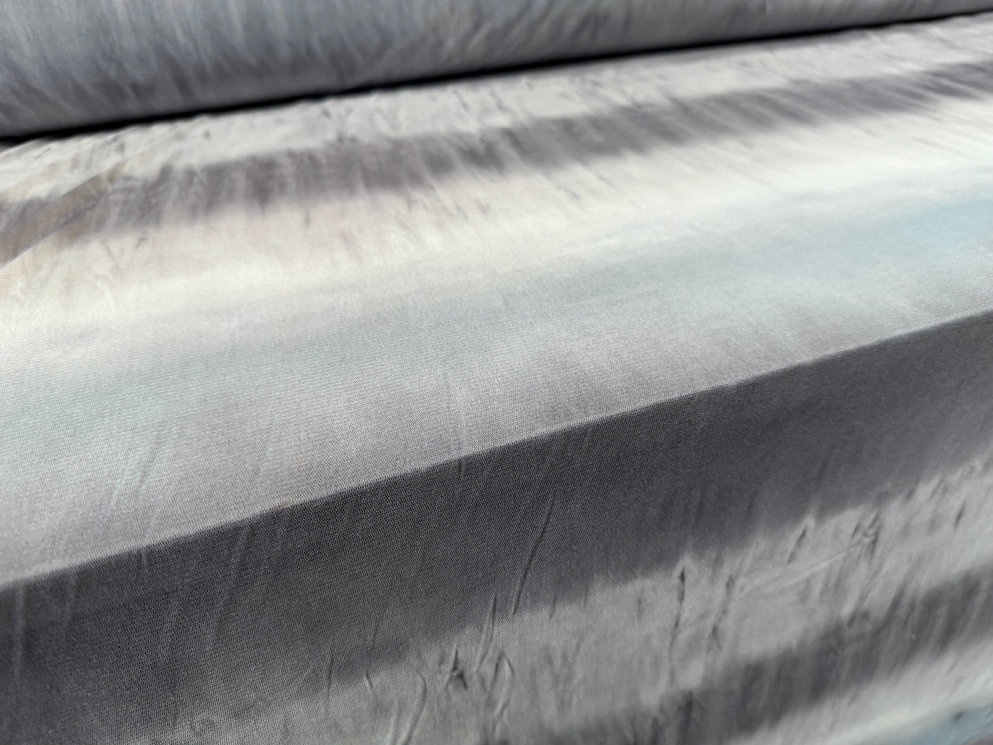 Stretch lightweight mesh net fabric, per metre - tie dye stripe - blue-grey