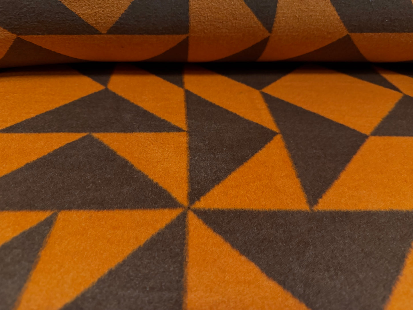 Wool faux fur fabric, per metre - geometric - burnt orange & brown