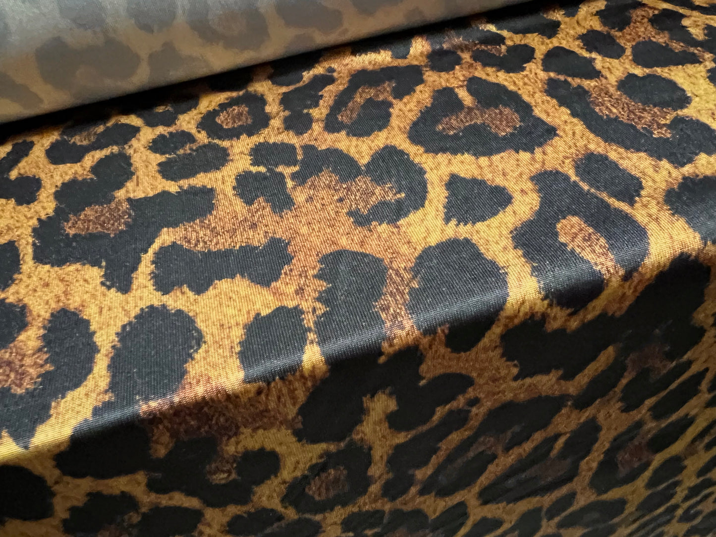 Stretch spandex single jersey fashion fabric, per metre - Jaguar jungle animal print - gold brown