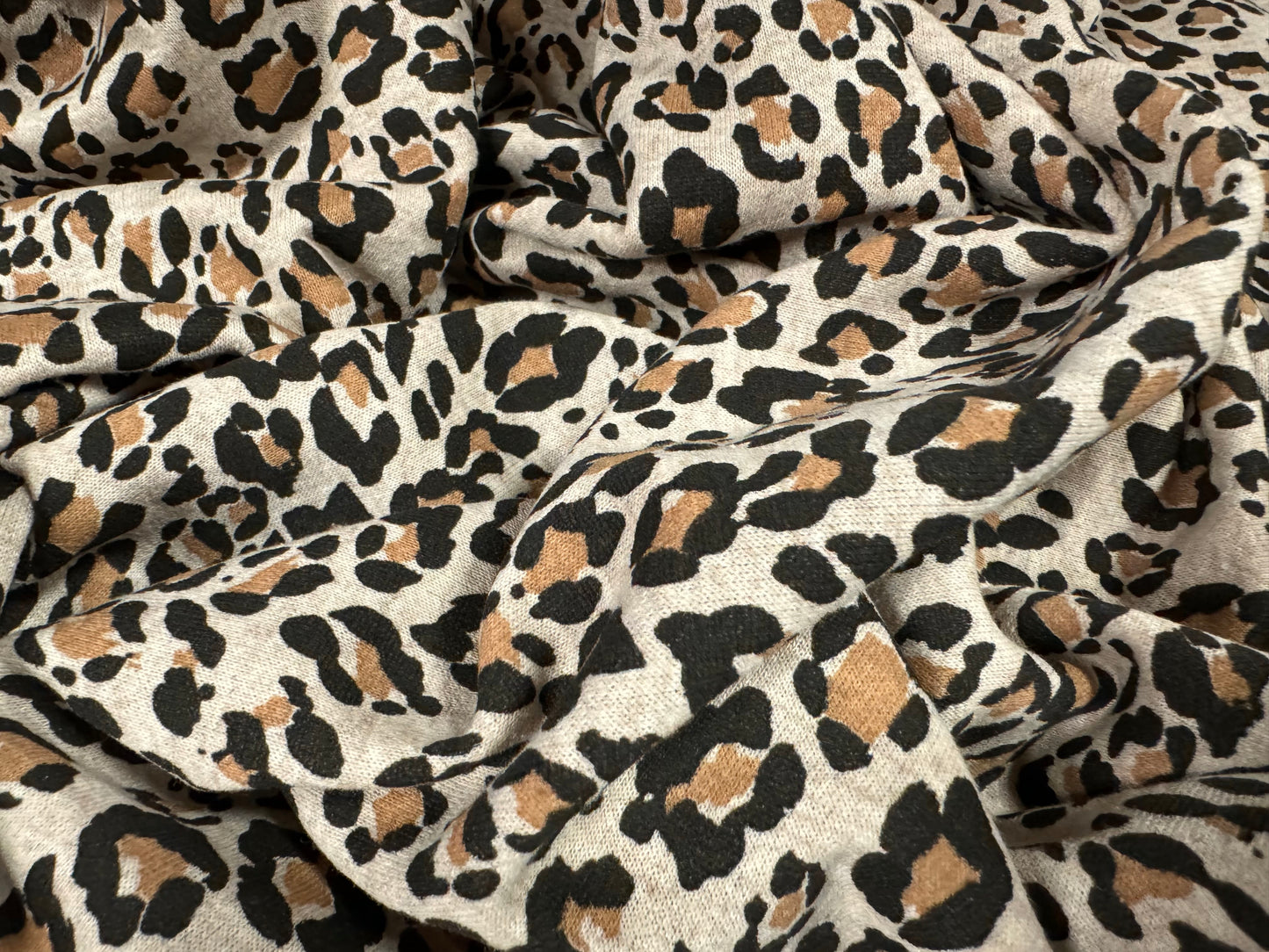 French Terry loopback sweatshirt jersey fabric, per metre - leopard print - stone