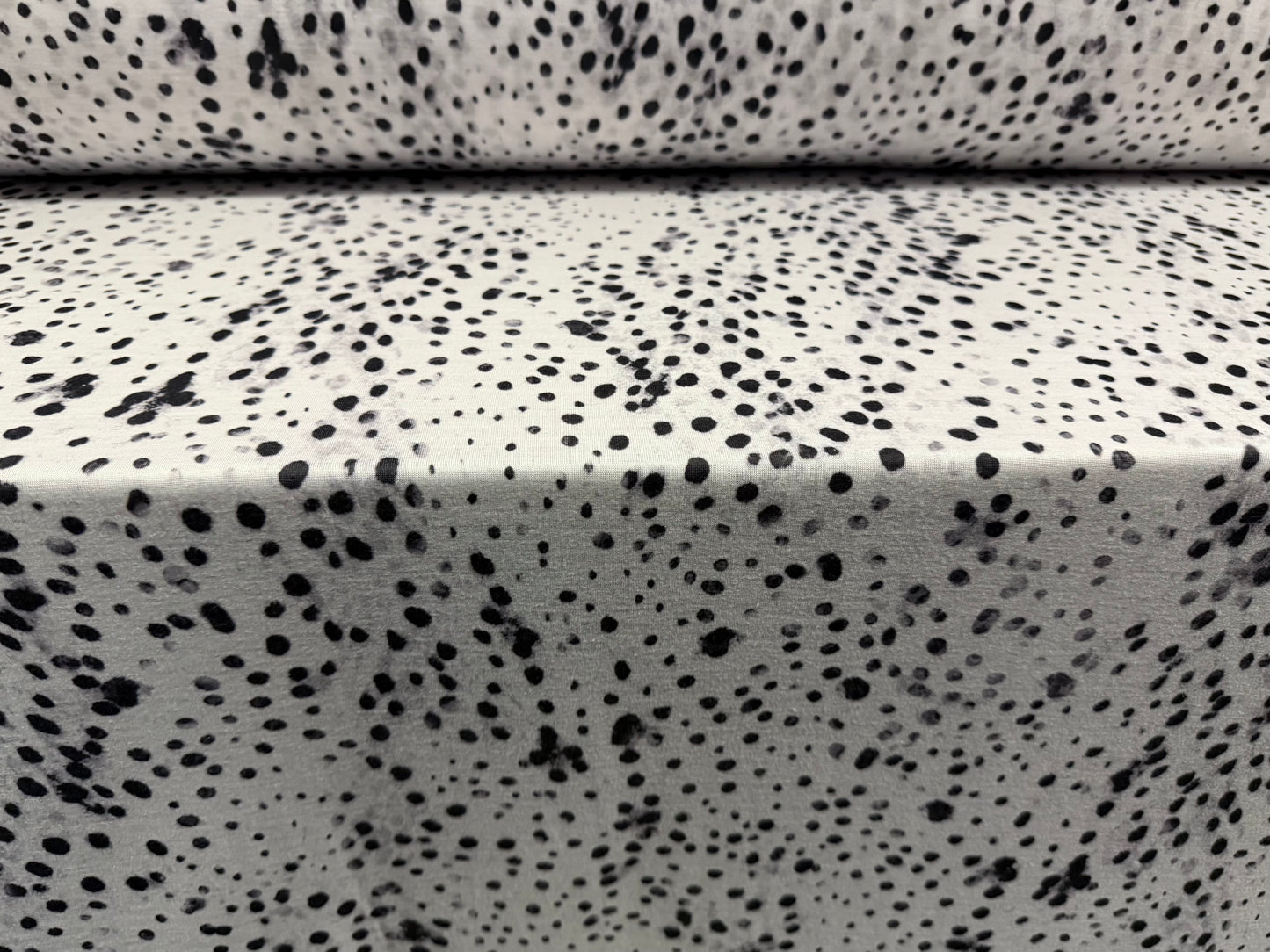 Soft handle single jersey fabric, per metre - stylised Dalmatian print - black & white