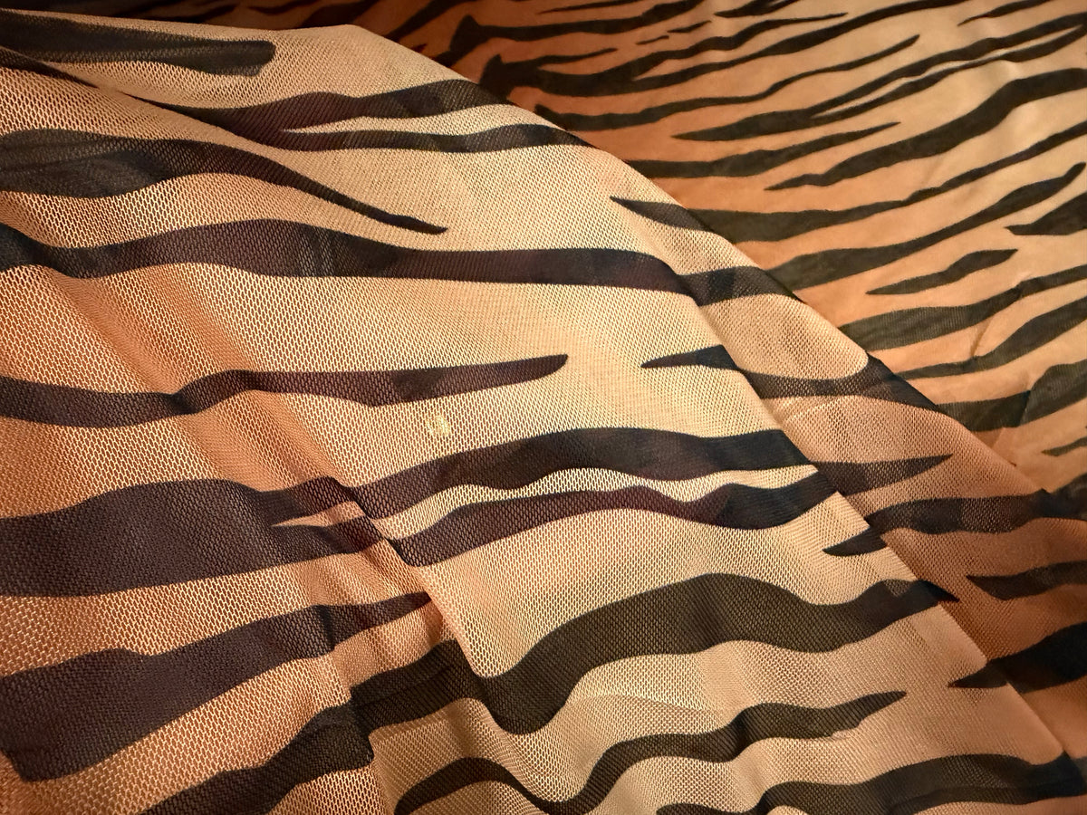 Power mesh net stretch spandex fabric, per metre - Bengal tiger print