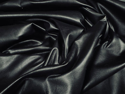 Vegan leather p.u. coated double jersey fabric, per metre - plain - black