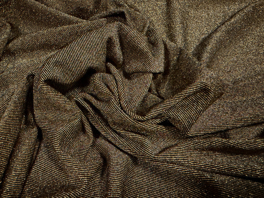 Metallic stretch single jersey fabric, per metre - bronze with gold lurex