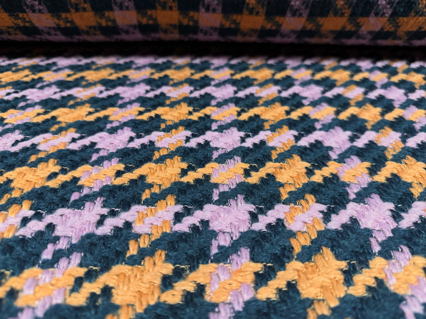 Heavyweight wool bouclé fabric, per metre - houndstooth - pink mustard & black