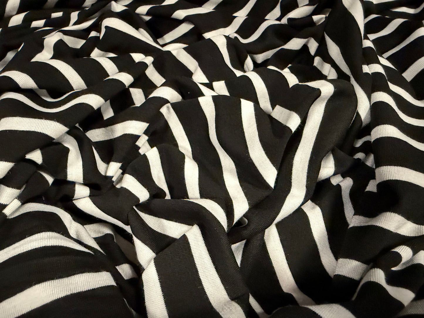 Viscose spandex stretch single jersey fabric, per metre - stripe - black & white