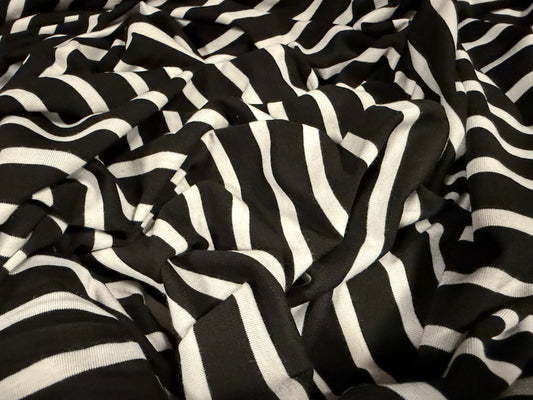 Viscose spandex stretch single jersey fabric, per metre - stripe - black & white
