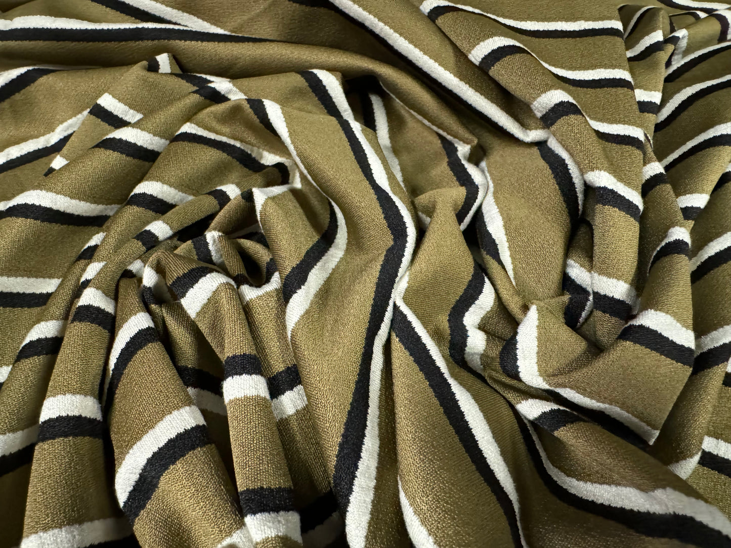 Crepe single jersey fabric, per metre - stripe - khaki ivory & black