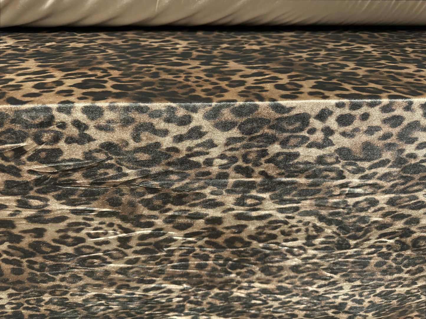 Spandex velvet stretch dress fabric, per mere - leopard print - taupe