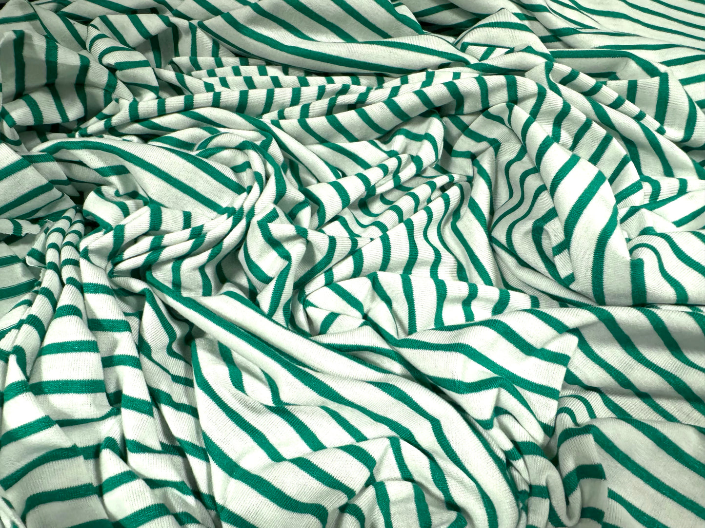 Viscose spandex stretch single jersey fabric, per metre - Breton stripe - emerald green & white