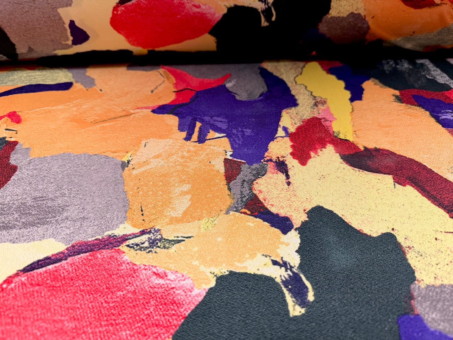 Stretch spandex crepe single jersey dress fabric, per metre - abstract print - multicolour