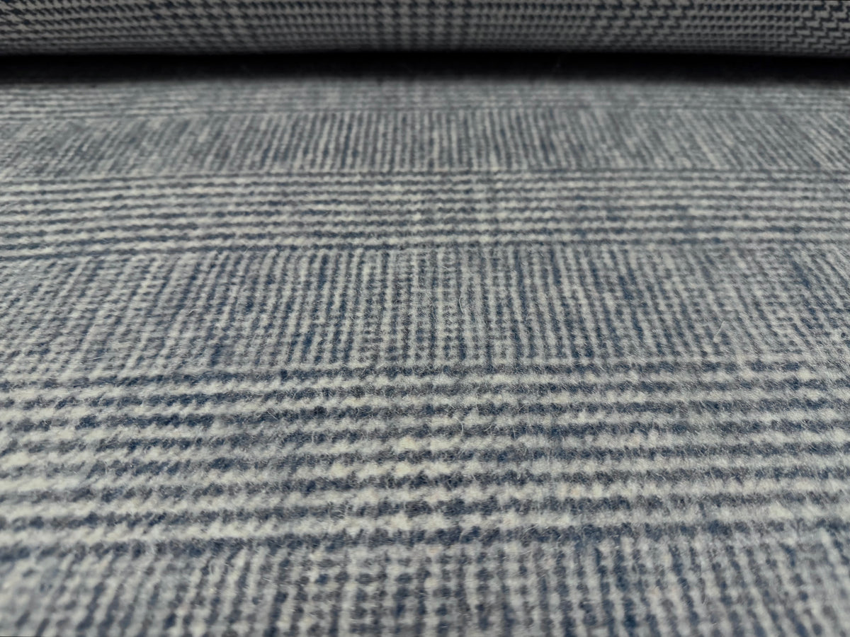 Heavyweight wool flannel fabric, per metre - dogtooth check - denim blue
