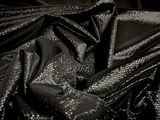 Embossed faux leather pvc coated jersey fabric, per metre - snakeskin - black